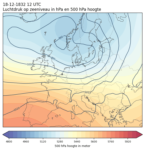 Weerkaart van 18 december 1832 om 12 UTC