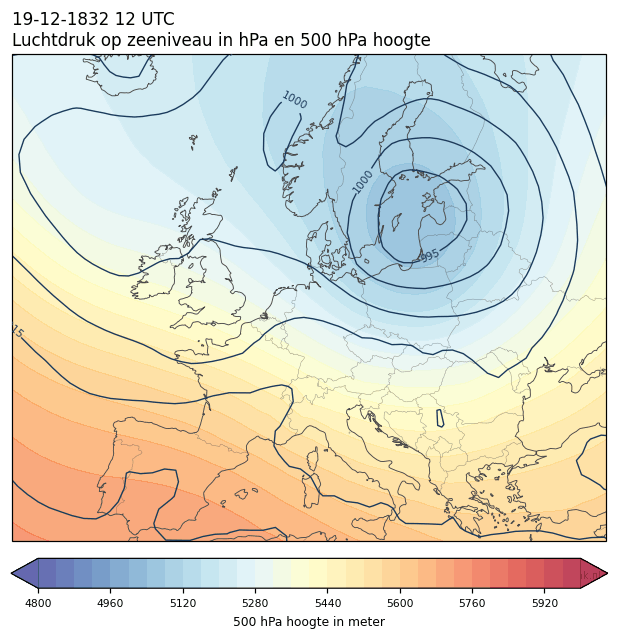 Weerkaart van 19 december 1832 om 12 UTC