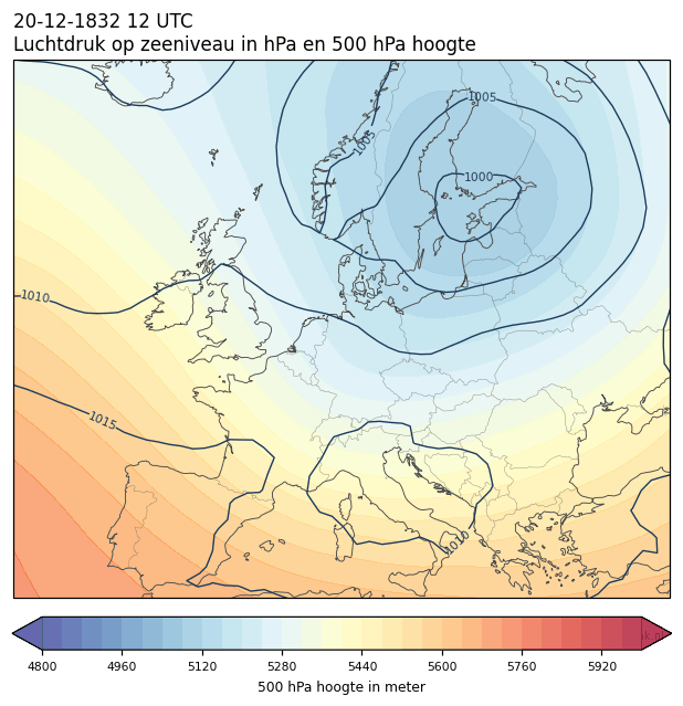 Weerkaart van 20 december 1832 om 12 UTC