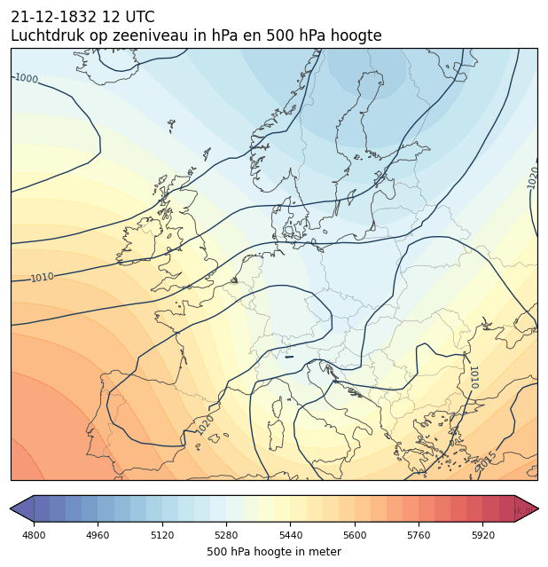 Weerkaart van 21 december 1832 om 12 UTC