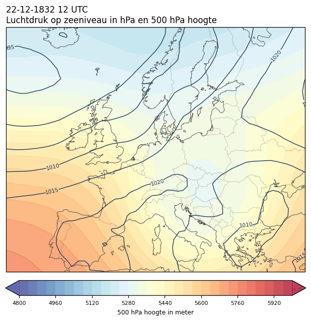 Weerkaart van 22 december 1832 om 12 UTC