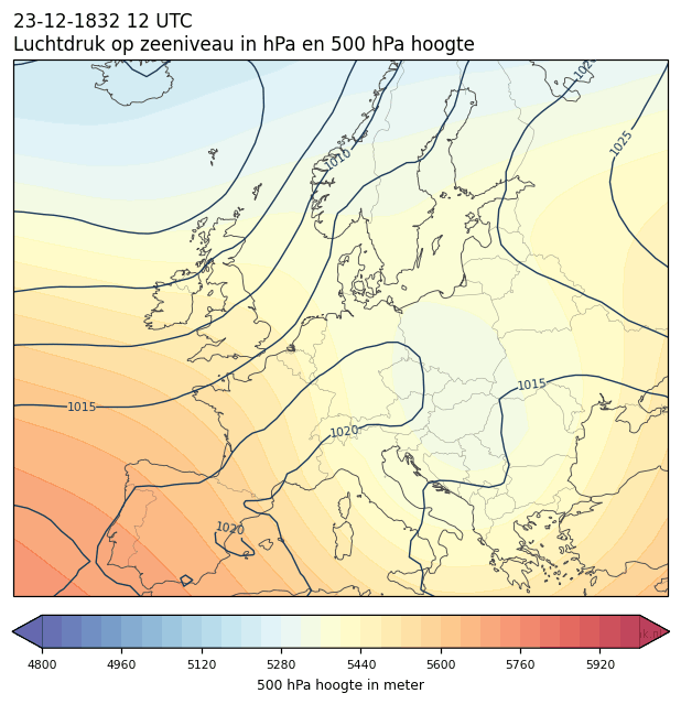 Weerkaart van 23 december 1832 om 12 UTC