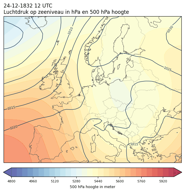 Weerkaart van 24 december 1832 om 12 UTC