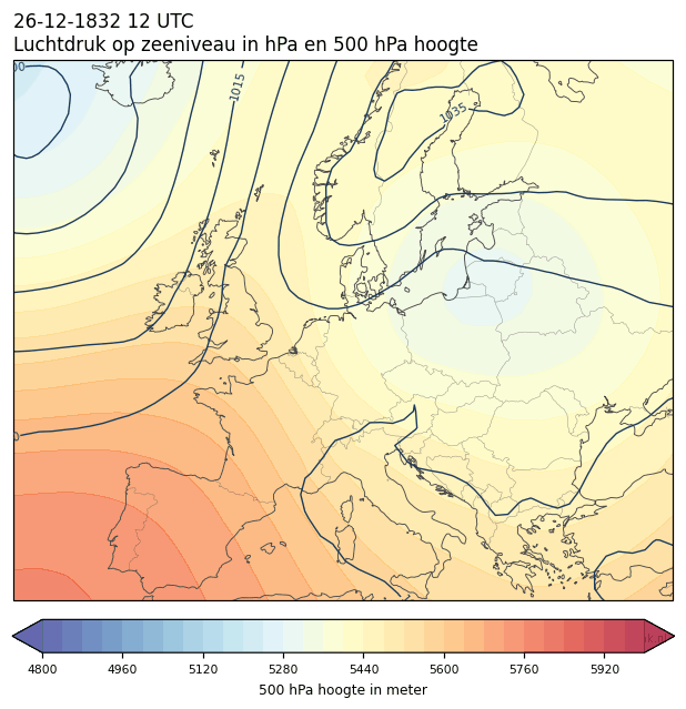 Weerkaart van 26 december 1832 om 12 UTC