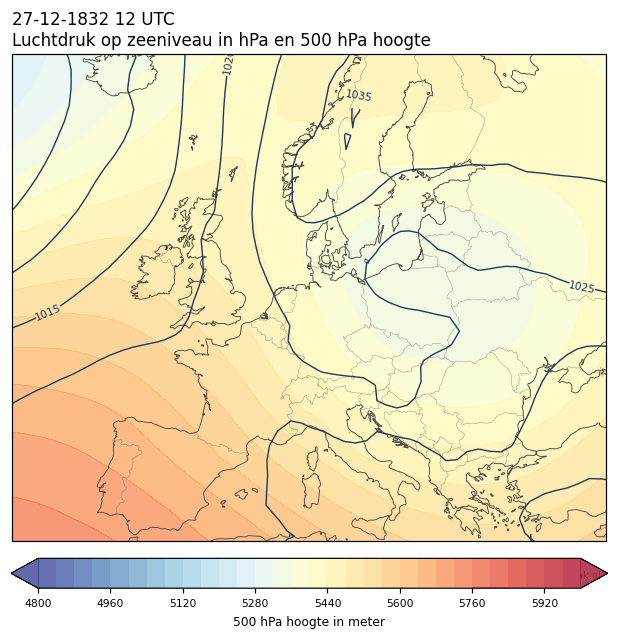 Weerkaart van 27 december 1832 om 12 UTC