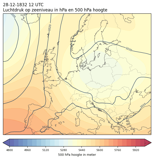 Weerkaart van 28 december 1832 om 12 UTC