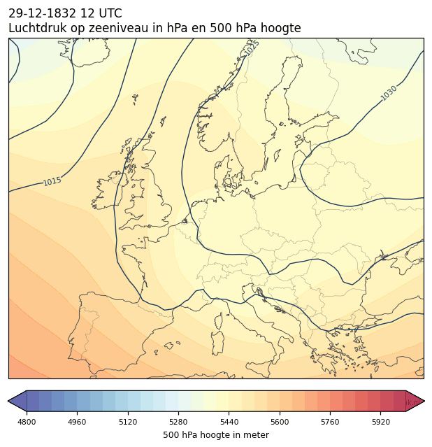 Weerkaart van 29 december 1832 om 12 UTC