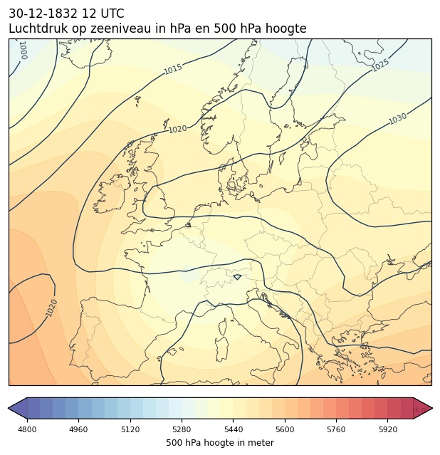 Weerkaart van 30 december 1832 om 12 UTC
