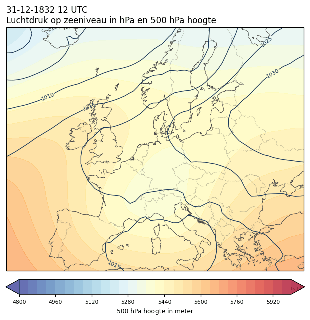 Weerkaart van 31 december 1832 om 12 UTC