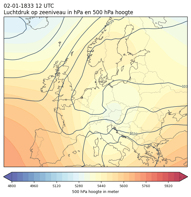 Weerkaart van 2 januari 1833 om 12 UTC