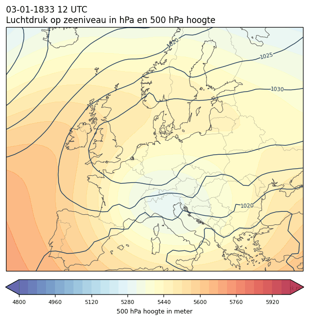 Weerkaart van 3 januari 1833 om 12 UTC