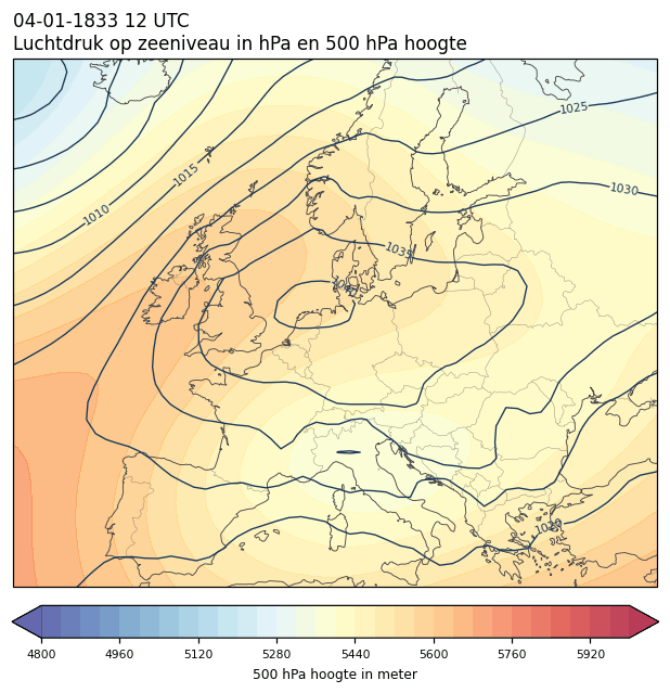 Weerkaart van 4 januari 1833 om 12 UTC