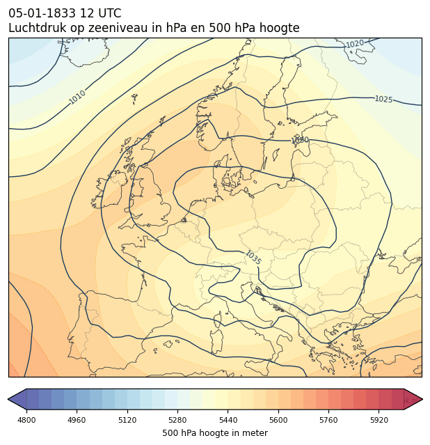 Weerkaart van 5 januari 1833 om 12 UTC
