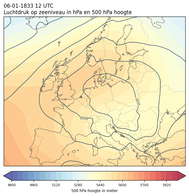 Weerkaart van 6 januari 1833 om 12 UTC