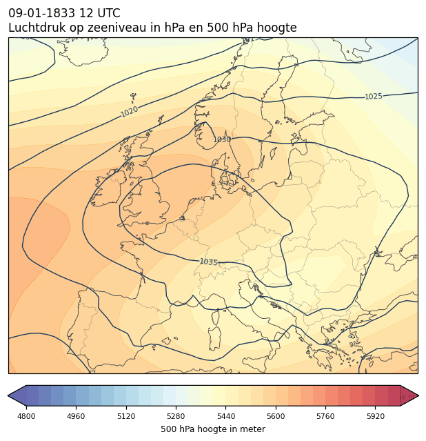 Weerkaart van 9 januari 1833 om 12 UTC