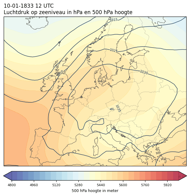 Weerkaart van 10 januari 1833 om 12 UTC