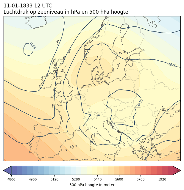 Weerkaart van 11 januari 1833 om 12 UTC