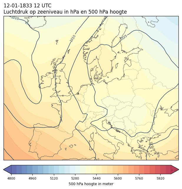 Weerkaart van 12 januari 1833 om 12 UTC