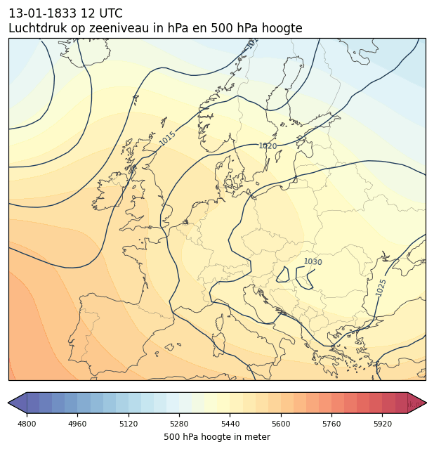 Weerkaart van 13 januari 1833 om 12 UTC