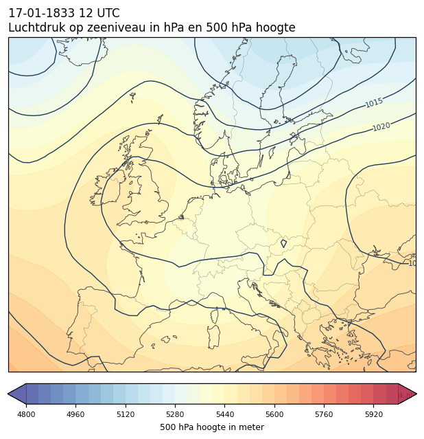 Weerkaart van 17 januari 1833 om 12 UTC