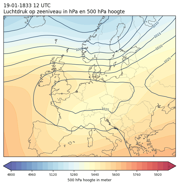 Weerkaart van 19 januari 1833 om 12 UTC