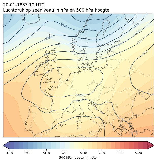 Weerkaart van 20 januari 1833 om 12 UTC