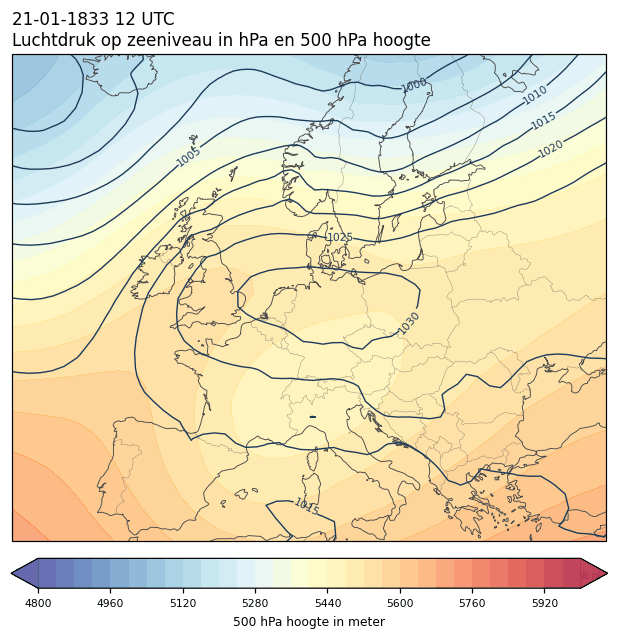 Weerkaart van 21 januari 1833 om 12 UTC