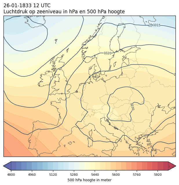 Weerkaart van 26 januari 1833 om 12 UTC
