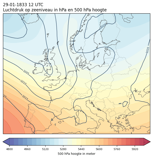 Weerkaart van 29 januari 1833 om 12 UTC