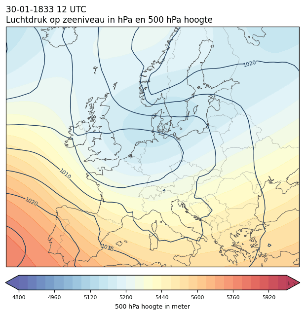 Weerkaart van 30 januari 1833 om 12 UTC
