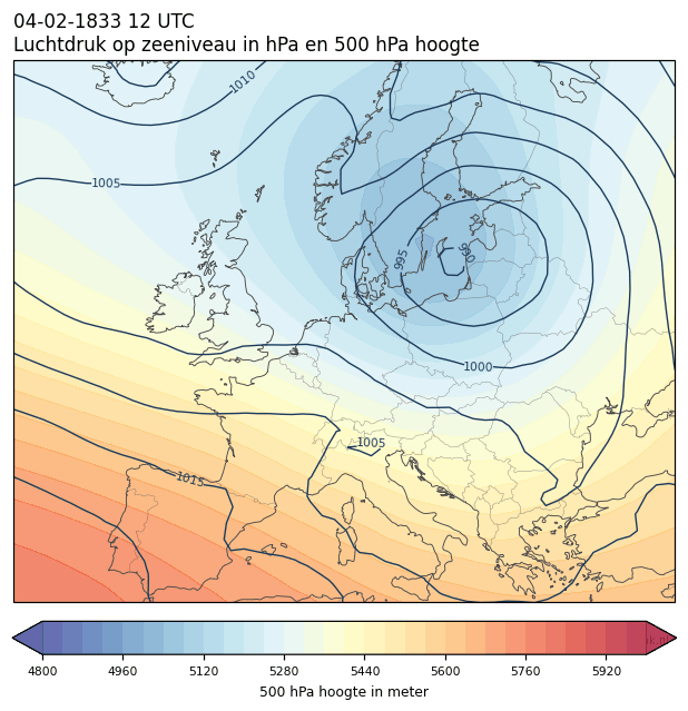 Weerkaart van 4 februari 1833 om 12 UTC