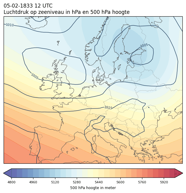 Weerkaart van 5 februari 1833 om 12 UTC