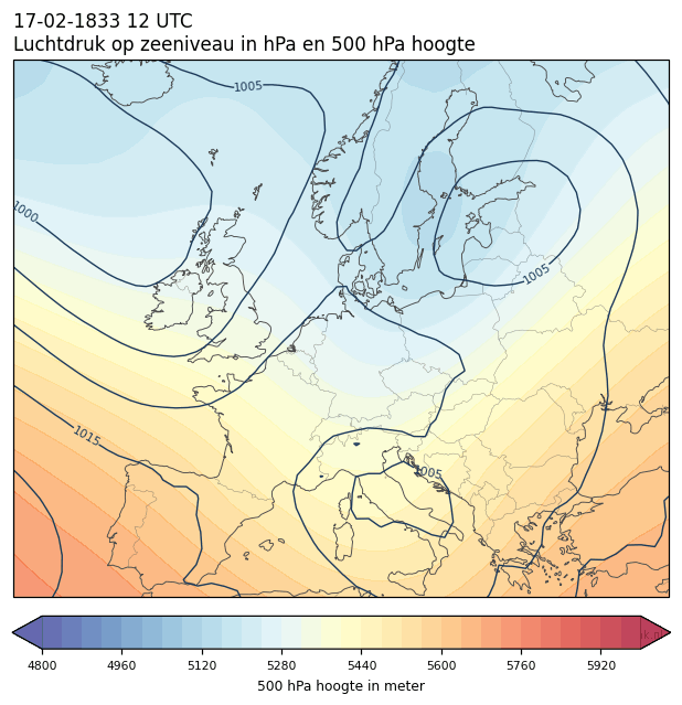 Weerkaart van 17 februari 1833 om 12 UTC