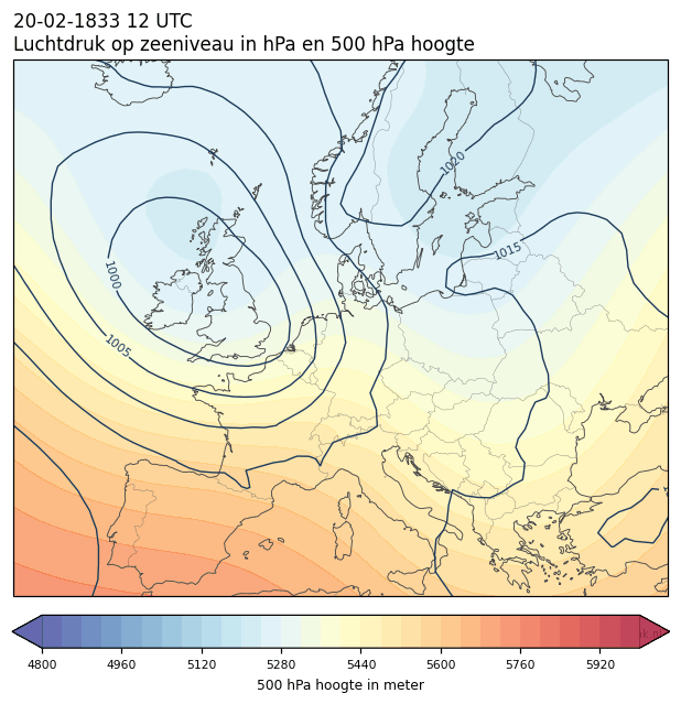 Weerkaart van 20 februari 1833 om 12 UTC
