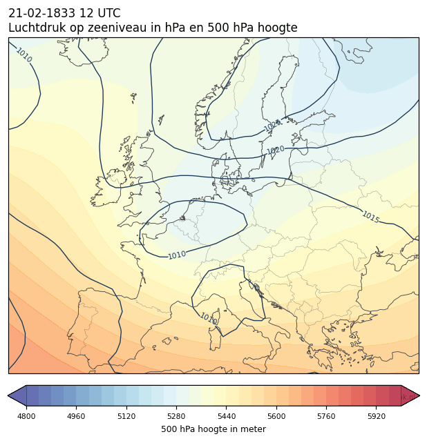 Weerkaart van 21 februari 1833 om 12 UTC
