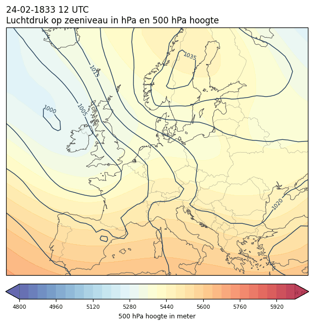 Weerkaart van 24 februari 1833 om 12 UTC