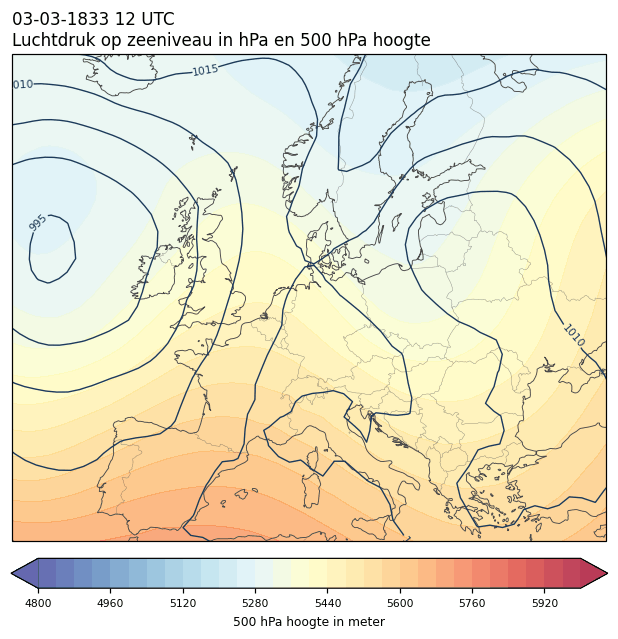 Weerkaart van 3 maart 1833 om 12 UTC