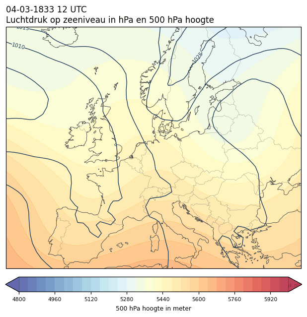 Weerkaart van 4 maart 1833 om 12 UTC