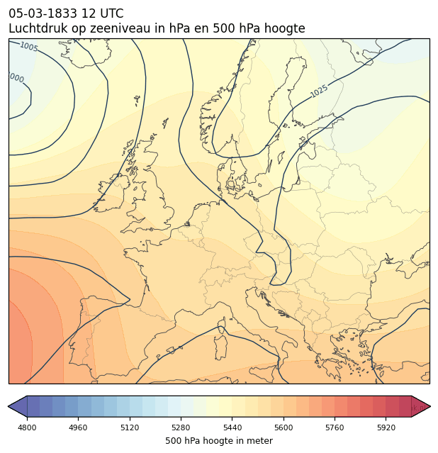 Weerkaart van 5 maart 1833 om 12 UTC