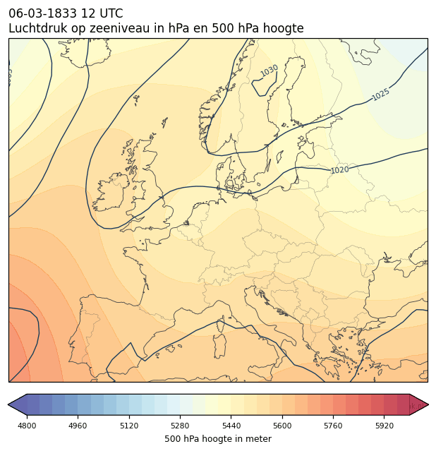 Weerkaart van 6 maart 1833 om 12 UTC