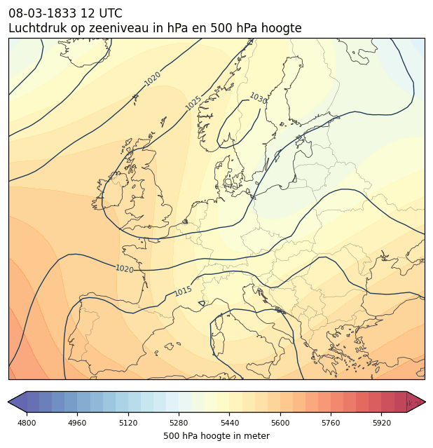 Weerkaart van 8 maart 1833 om 12 UTC