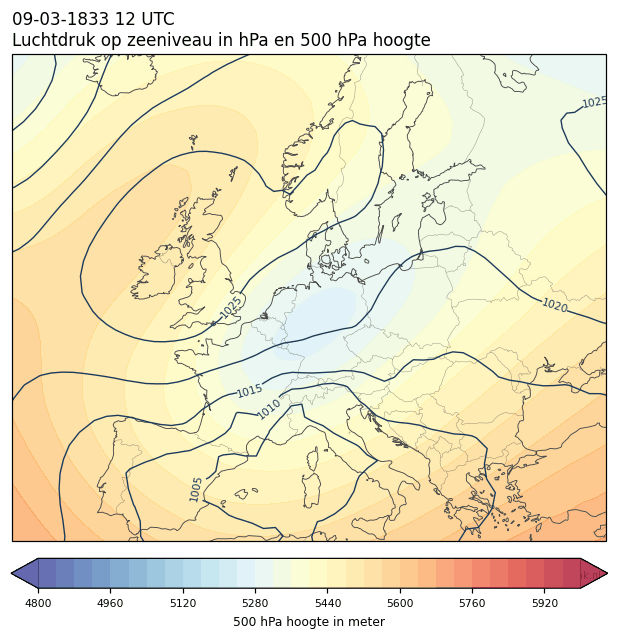 Weerkaart van 9 maart 1833 om 12 UTC