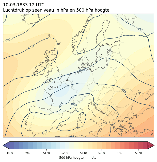 Weerkaart van 10 maart 1833 om 12 UTC
