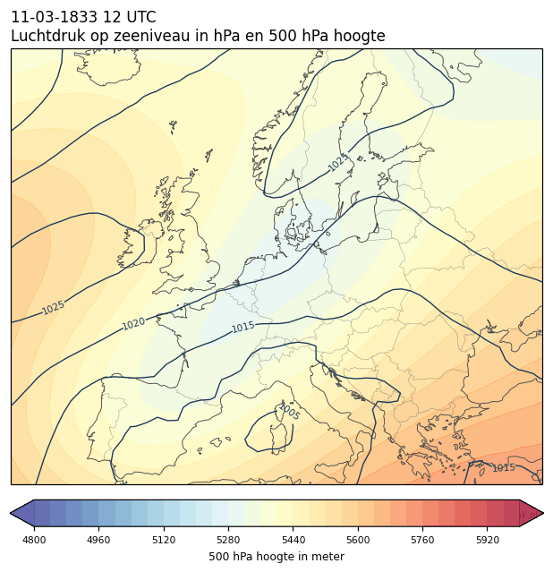 Weerkaart van 11 maart 1833 om 12 UTC