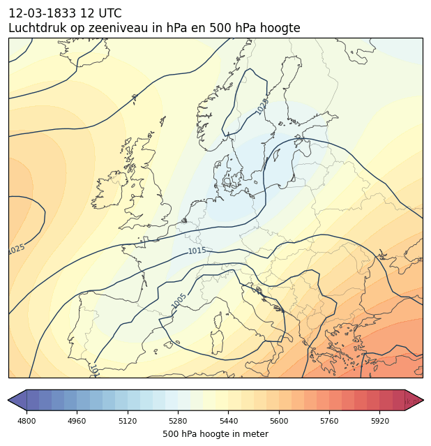 Weerkaart van 12 maart 1833 om 12 UTC