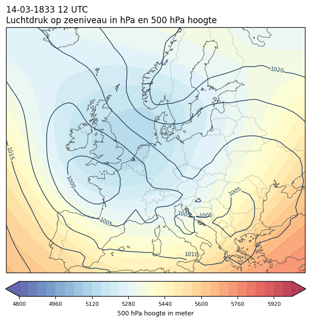 Weerkaart van 14 maart 1833 om 12 UTC