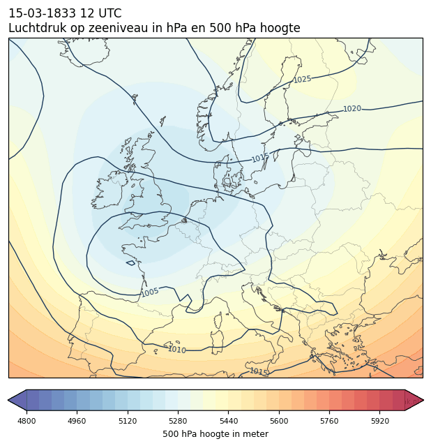 Weerkaart van 15 maart 1833 om 12 UTC