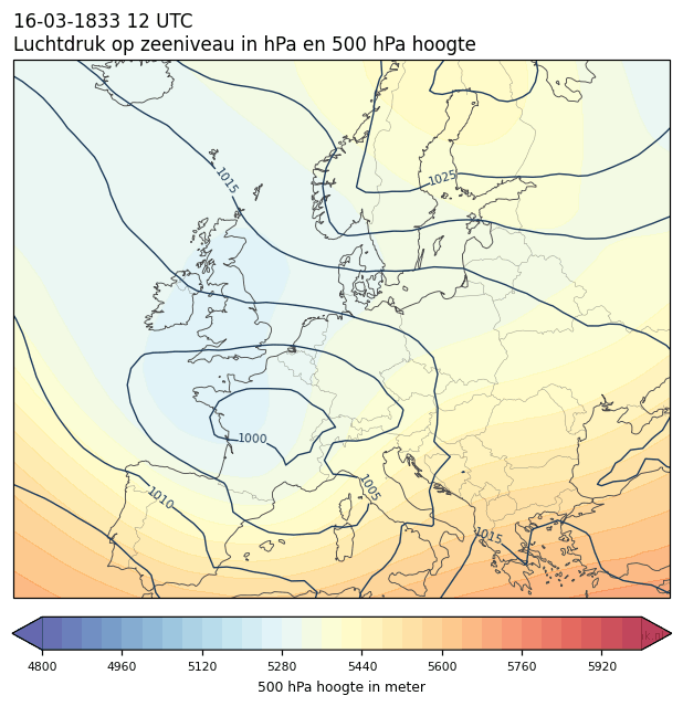 Weerkaart van 16 maart 1833 om 12 UTC