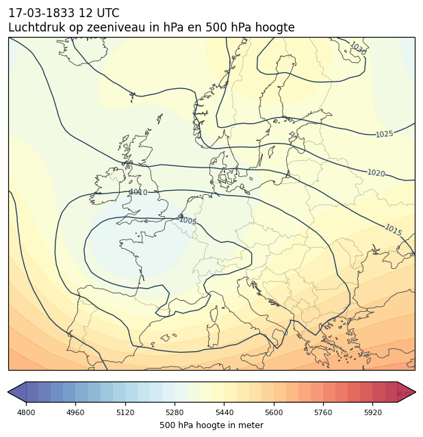 Weerkaart van 17 maart 1833 om 12 UTC
