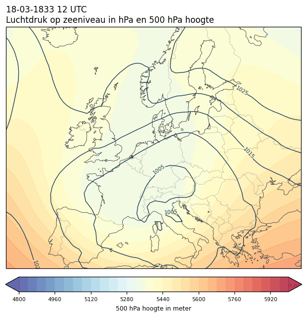 Weerkaart van 18 maart 1833 om 12 UTC